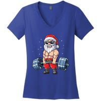 Santa Weightlifting Christmas Fitness Gym Deadlift Xmas Meaningful Gift Women's V-Neck T-Shirt