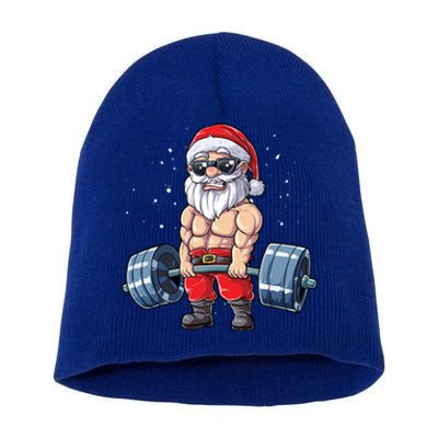 Santa Weightlifting Christmas Fitness Gym Deadlift Xmas Meaningful Gift Short Acrylic Beanie