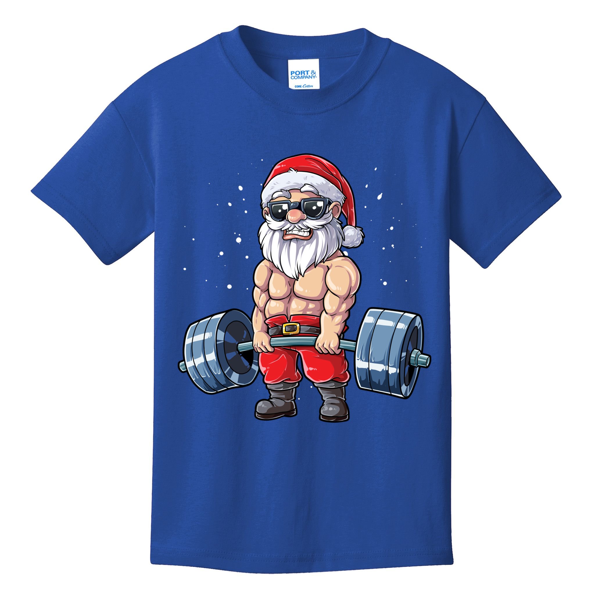 Santa Weightlifting Christmas Fitness Gym Deadlift Xmas Meaningful Gift Kids T-Shirt