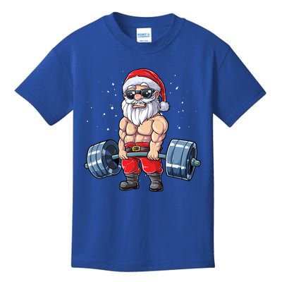 Santa Weightlifting Christmas Fitness Gym Deadlift Xmas Meaningful Gift Kids T-Shirt