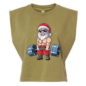 Santa Weightlifting Christmas Fitness Gym Deadlift Xmas Meaningful Gift Garment-Dyed Women's Muscle Tee