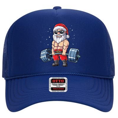 Santa Weightlifting Christmas Fitness Gym Deadlift Xmas Meaningful Gift High Crown Mesh Back Trucker Hat