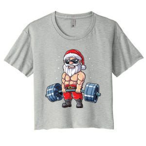 Santa Weightlifting Christmas Fitness Gym Deadlift Xmas Meaningful Gift Women's Crop Top Tee