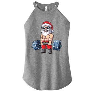 Santa Weightlifting Christmas Fitness Gym Deadlift Xmas Meaningful Gift Women's Perfect Tri Rocker Tank