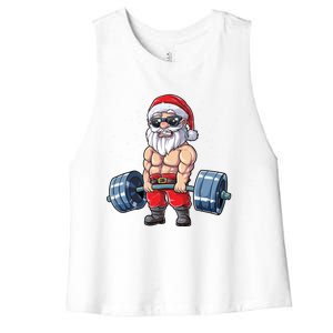 Santa Weightlifting Christmas Fitness Gym Deadlift Xmas Meaningful Gift Women's Racerback Cropped Tank