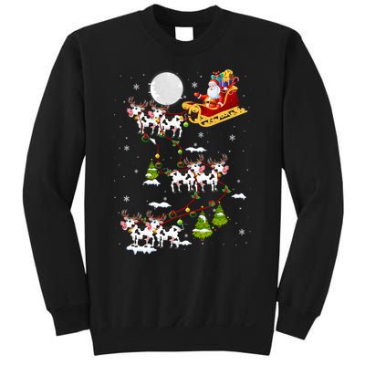 Santa With Cow Reindeer Sleigh Xmas Lights Cow Farmer Sweatshirt