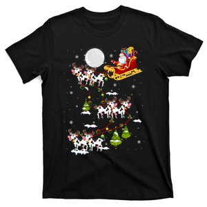 Santa With Cow Reindeer Sleigh Xmas Lights Cow Farmer T-Shirt