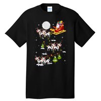 Santa With Cow Reindeer Sleigh Xmas Lights Cow Farmer Tall T-Shirt