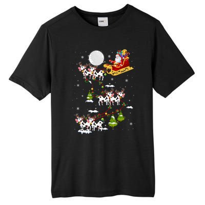 Santa With Cow Reindeer Sleigh Xmas Lights Cow Farmer Tall Fusion ChromaSoft Performance T-Shirt