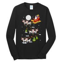 Santa With Cow Reindeer Sleigh Xmas Lights Cow Farmer Tall Long Sleeve T-Shirt