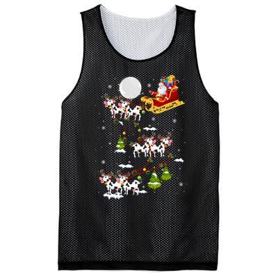 Santa With Cow Reindeer Sleigh Xmas Lights Cow Farmer Mesh Reversible Basketball Jersey Tank