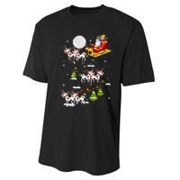 Santa With Cow Reindeer Sleigh Xmas Lights Cow Farmer Performance Sprint T-Shirt