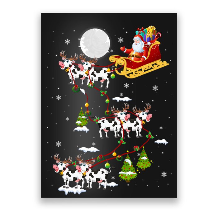 Santa With Cow Reindeer Sleigh Xmas Lights Cow Farmer Poster