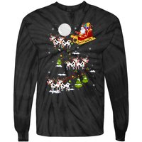 Santa With Cow Reindeer Sleigh Xmas Lights Cow Farmer Tie-Dye Long Sleeve Shirt