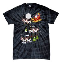 Santa With Cow Reindeer Sleigh Xmas Lights Cow Farmer Tie-Dye T-Shirt