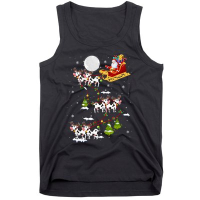 Santa With Cow Reindeer Sleigh Xmas Lights Cow Farmer Tank Top