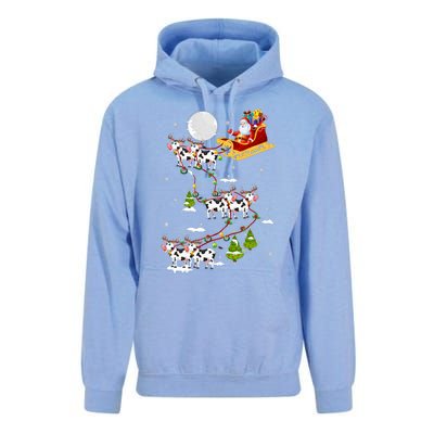 Santa With Cow Reindeer Sleigh Xmas Lights Cow Farmer Unisex Surf Hoodie