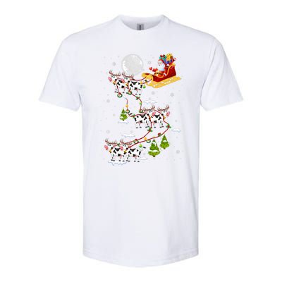 Santa With Cow Reindeer Sleigh Xmas Lights Cow Farmer Softstyle CVC T-Shirt