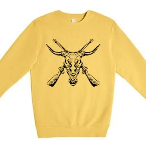 Skull With Crossed Guns And Horns Premium Crewneck Sweatshirt