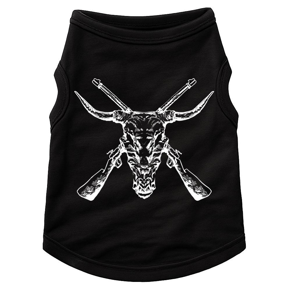 Skull With Crossed Guns And Horns Doggie Tank
