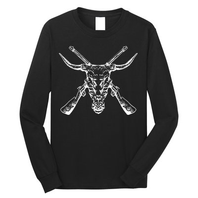 Skull With Crossed Guns And Horns Long Sleeve Shirt