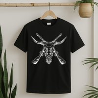 Skull With Crossed Guns And Horns T-Shirt