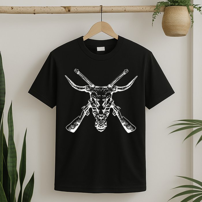 Skull With Crossed Guns And Horns T-Shirt