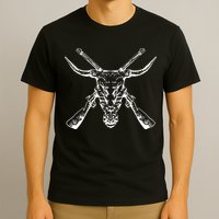 Skull With Crossed Guns And Horns T-Shirt