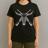 Skull With Crossed Guns And Horns T-Shirt