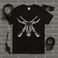 Skull With Crossed Guns And Horns T-Shirt