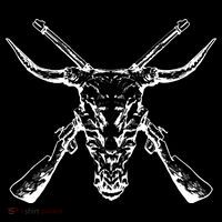 Skull With Crossed Guns And Horns Button