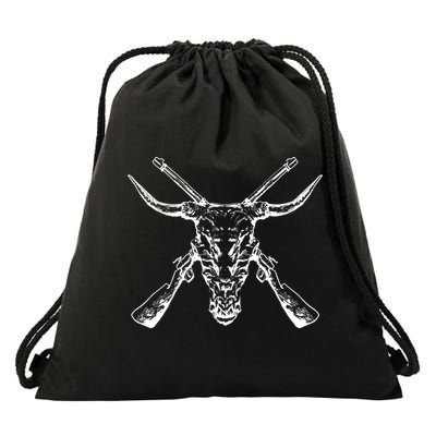 Skull With Crossed Guns And Horns Drawstring Bag