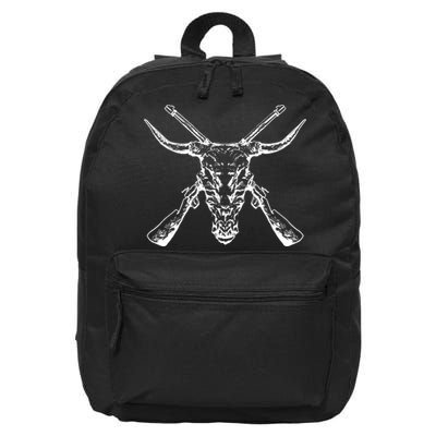 Skull With Crossed Guns And Horns 16 in Basic Backpack