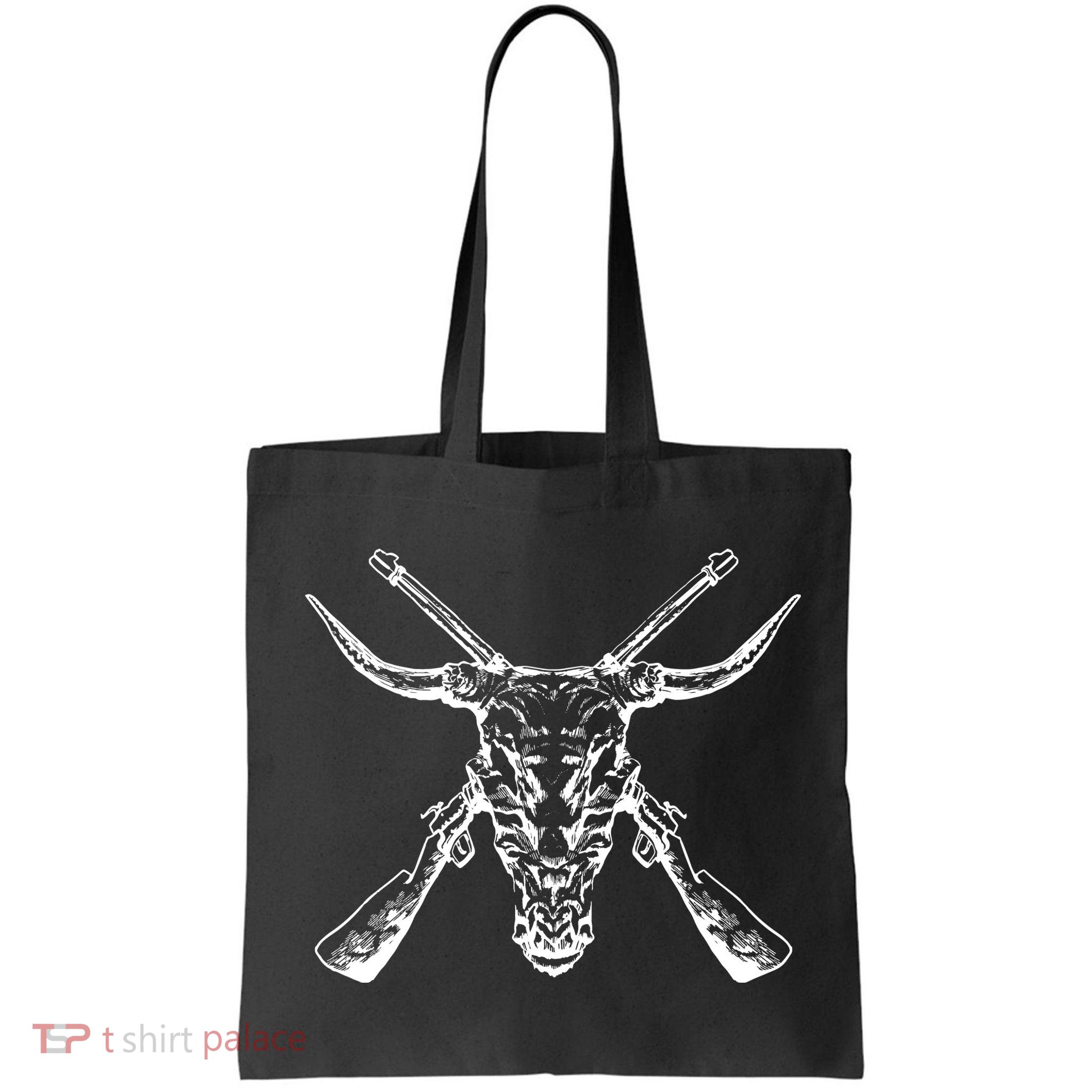 Skull With Crossed Guns And Horns Bag