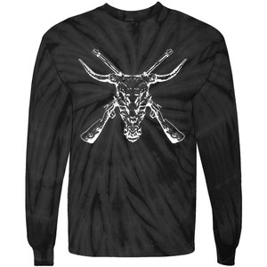 Skull With Crossed Guns And Horns Tie-Dye Long Sleeve Shirt