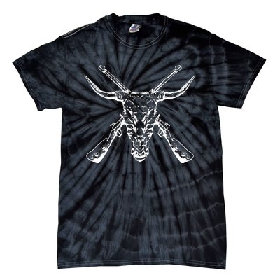 Skull With Crossed Guns And Horns Tie-Dye T-Shirt