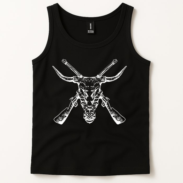 Skull With Crossed Guns And Horns Tank Top