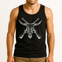 Skull With Crossed Guns And Horns Tank Top
