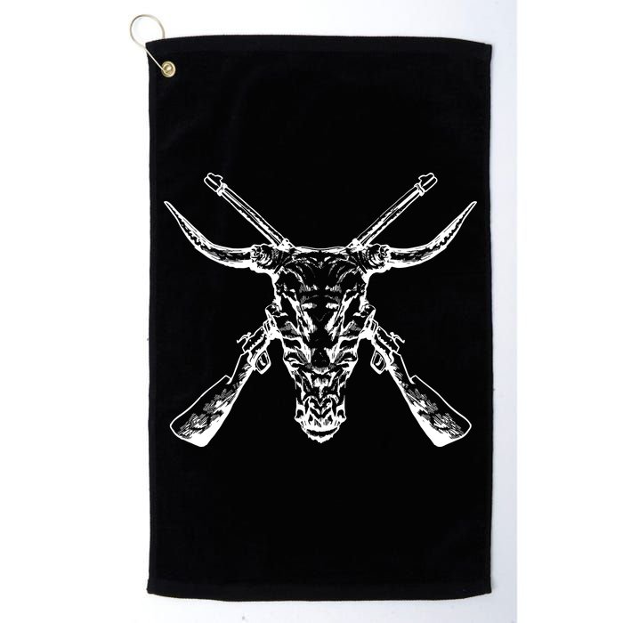 Skull With Crossed Guns And Horns Golf Towel