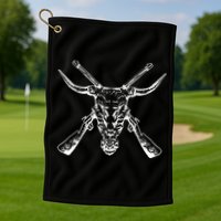 Skull With Crossed Guns And Horns Golf Towel