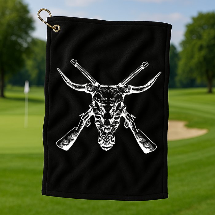 Skull With Crossed Guns And Horns Golf Towel
