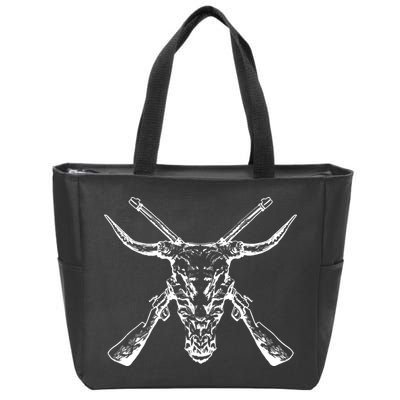 Skull With Crossed Guns And Horns Zip Tote Bag