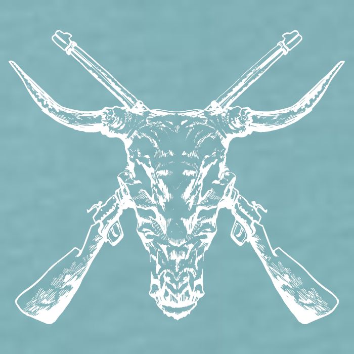 Skull With Crossed Guns And Horns Sueded Cloud Jersey T-Shirt