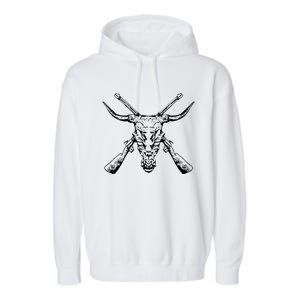 Skull With Crossed Guns And Horns Garment-Dyed Fleece Hoodie