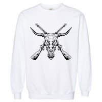 Skull With Crossed Guns And Horns Garment-Dyed Sweatshirt