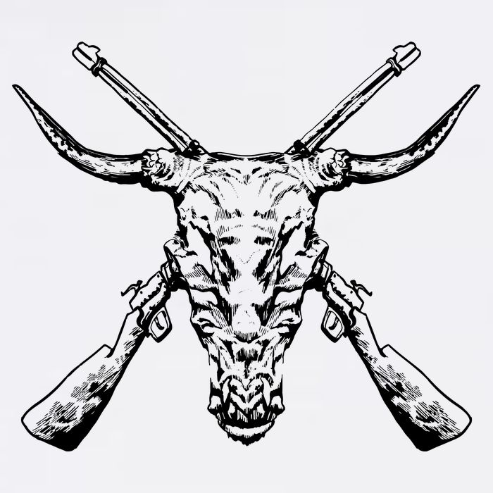 Skull With Crossed Guns And Horns Garment-Dyed Sweatshirt