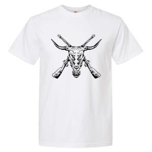 Skull With Crossed Guns And Horns Garment-Dyed Heavyweight T-Shirt