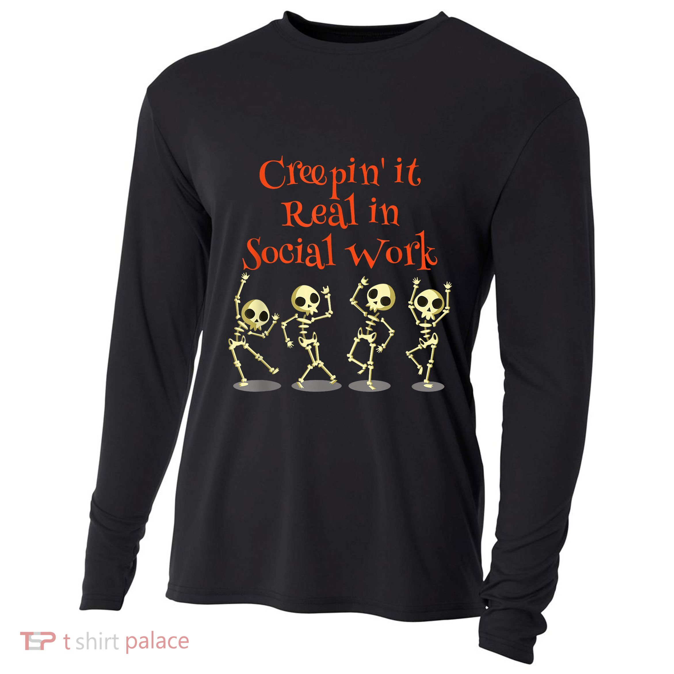 Social Work Creepin It Real Halloween School Teacher Cooling Performance Long Sleeve Crew