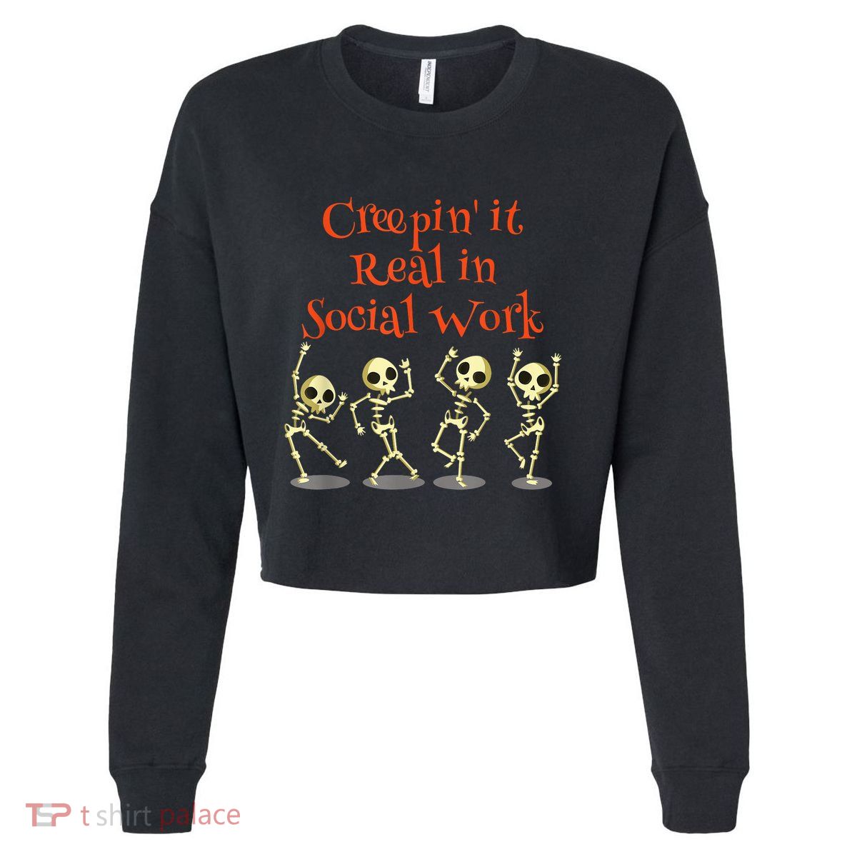 Social Work Creepin It Real Halloween School Teacher Cropped Pullover Crew