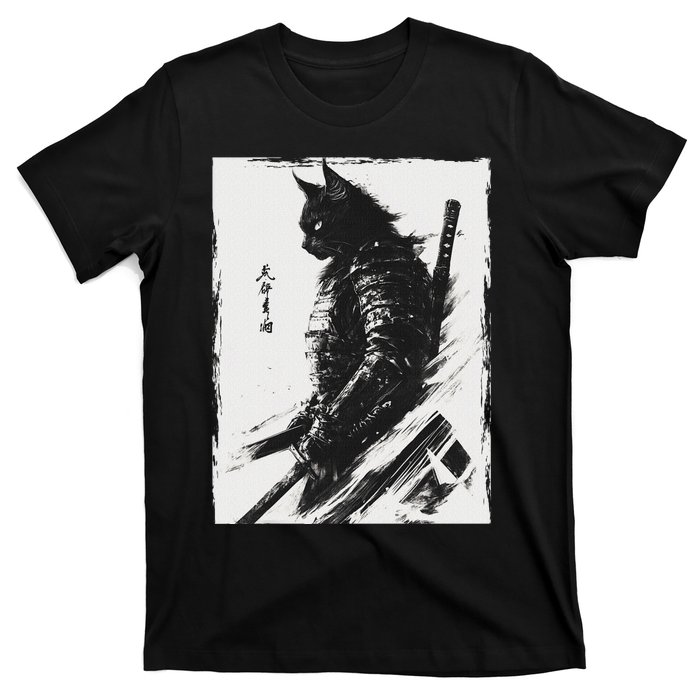 Samurai Warrior Cat Graphic Vintage Japanese Art Anime T-Shirt